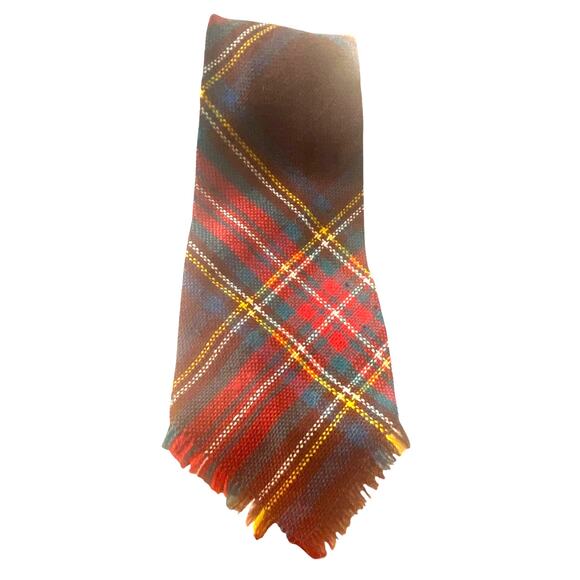 Vintage Pilgrim Cravats Sears Necktie Brown Red Yellow Plaid Wool 57x4 Mad Men - Picture 3 of 9